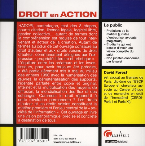 Quatrième de couverture de « DROIT D'AUTEUR ET DROITS VOISINS »