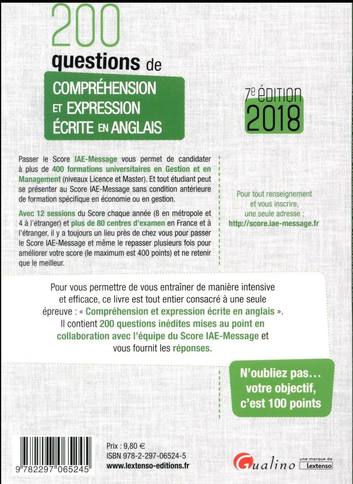 Quatrième de couverture de « 200 QUESTIONS DE COMPREHENSION ET EXPRESSION ECRITE EN ANGLAIS POUR S'ENTRAINER »