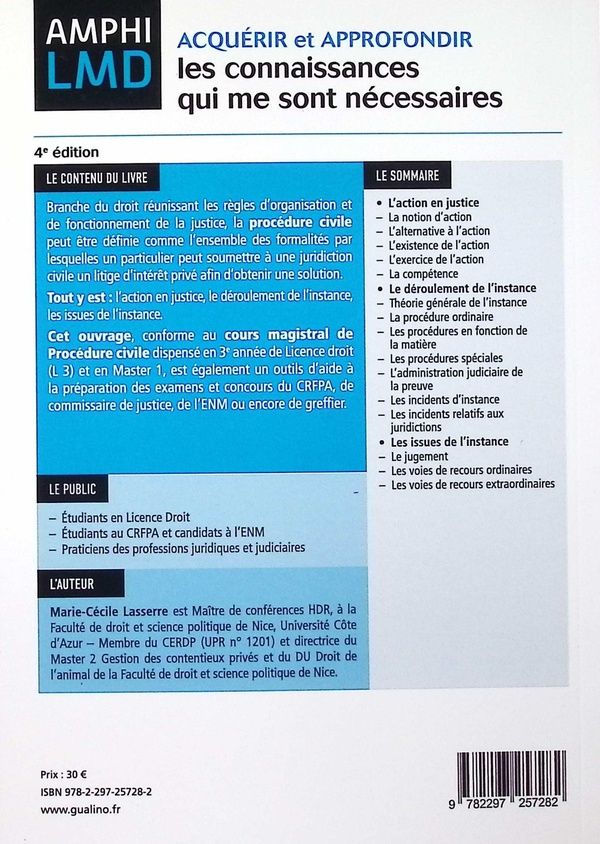 Quatrième de couverture de « Cours de procédure civile »