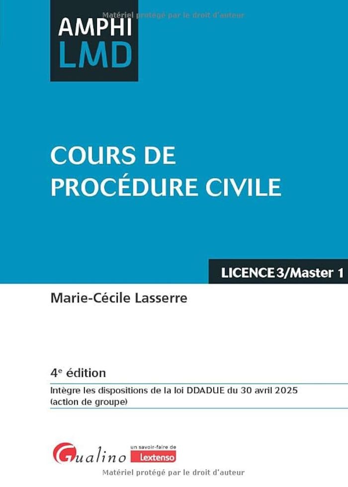 Couverture du livre « Cours de procédure civile » de Marie-Cécile Lasserre, librairie Les Contes Infusés à Corte