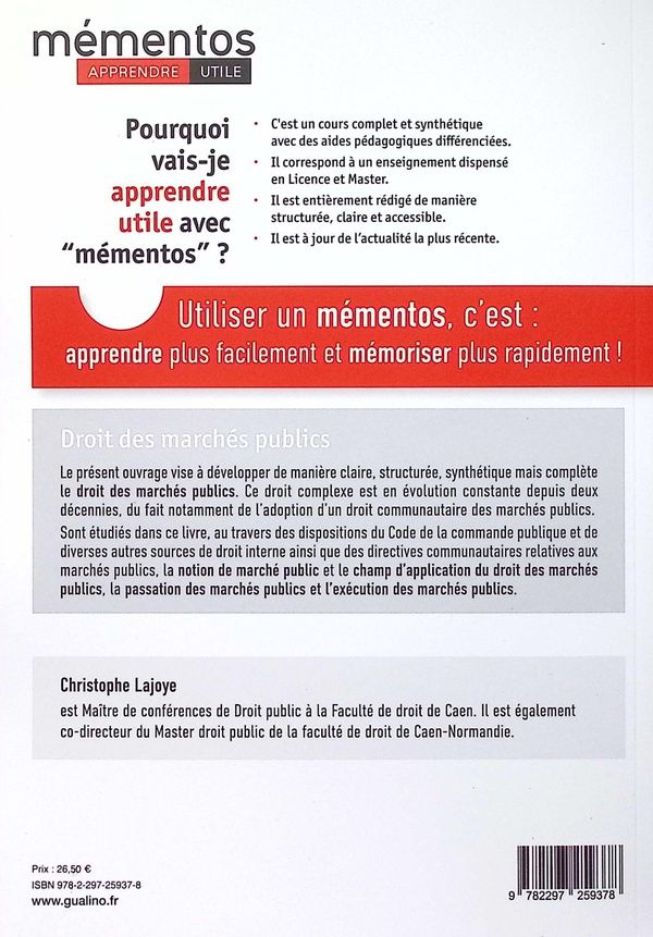 Quatrième de couverture de « Droit des marchés publics : cours intégral et synthétique + tableaux et schémas »