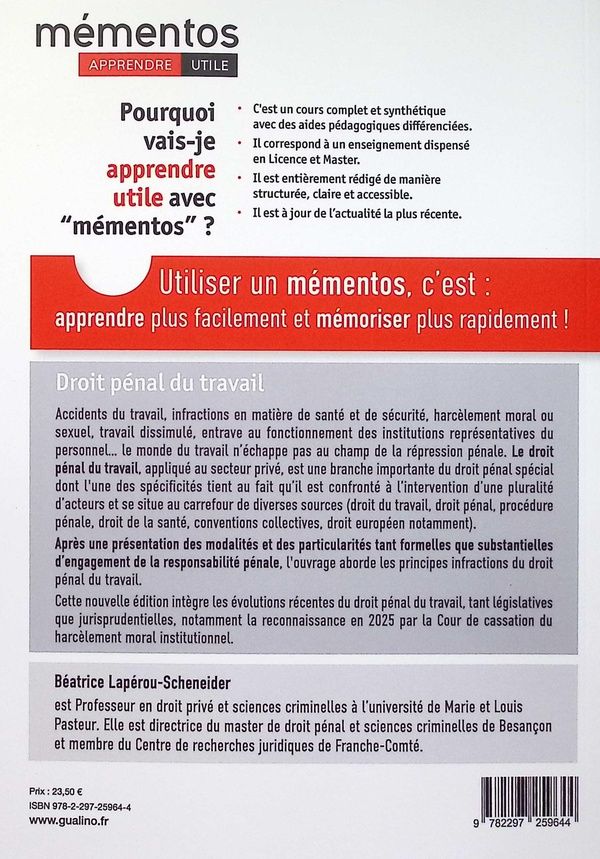 Quatrième de couverture de « Droit pénal du travail : cours intégral et synthétique + tableaux et schémas »