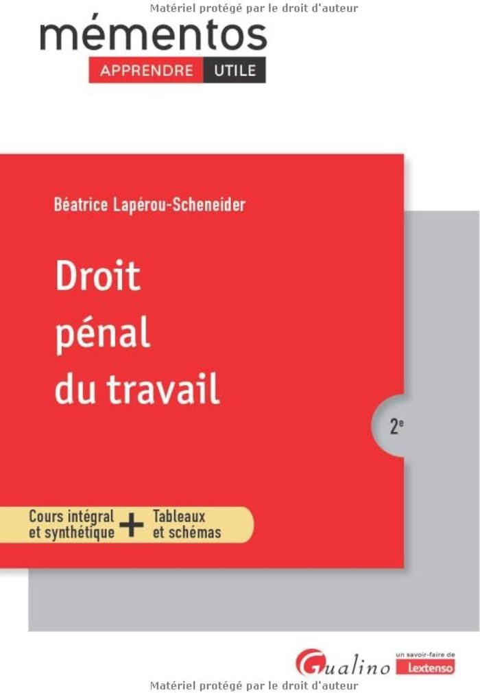 Couverture du livre « Droit pénal du travail : cours intégral et synthétique + tableaux et schémas » de Béatrice Lapérou-Scheneider, librairie Les Contes Infusés à Corte