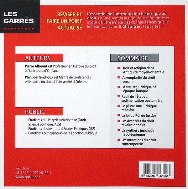 Quatrième de couverture de « L'essentiel de l'introduction historique au droit »