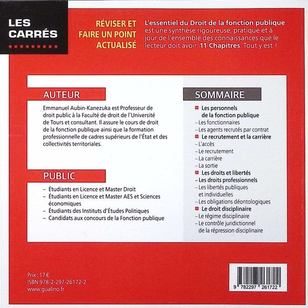 Quatrième de couverture de « L'essentiel du droit de la fonction publique »