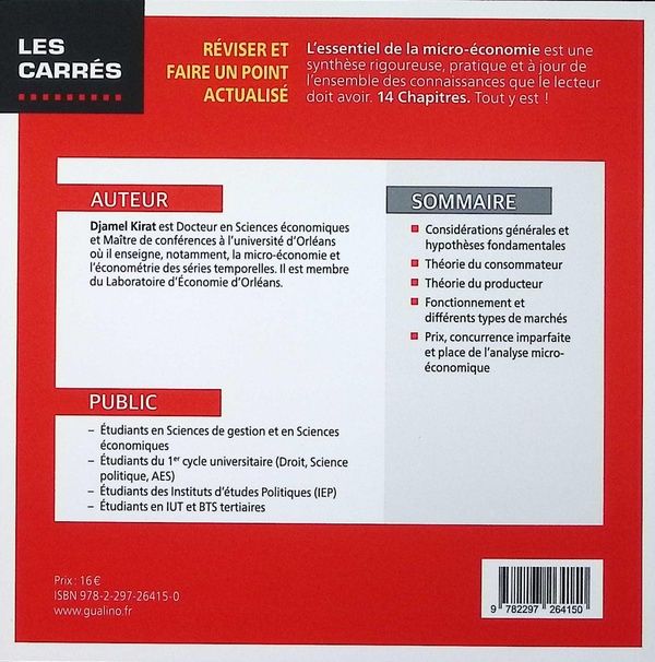 Quatrième de couverture de « L'essentiel de la micro-économie »
