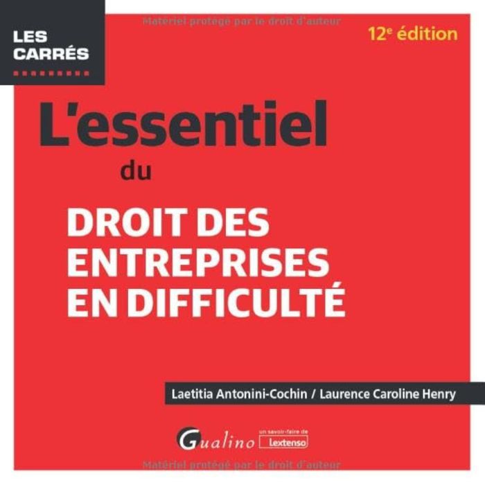 Couverture du livre « L'essentiel du droit des entreprises en difficulté » de Laetitia Antonini-Cochin, librairie Les Contes Infusés à Corte