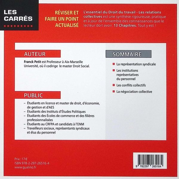Quatrième de couverture de « L'essentiel du droit du travail : les relations collectives »