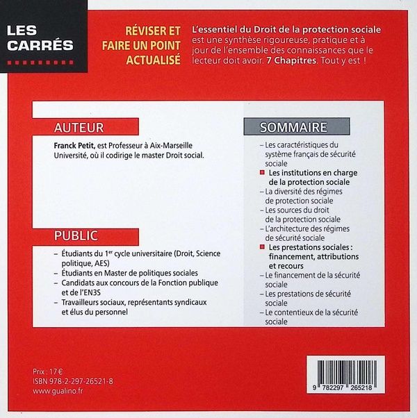 Quatrième de couverture de « L'essentiel du droit de la protection sociale »
