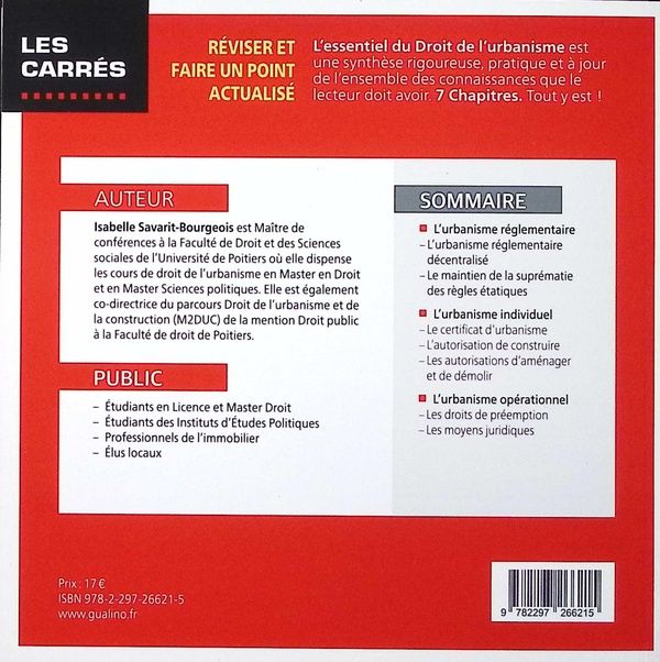 Quatrième de couverture de « L'essentiel du droit de l'urbanisme »