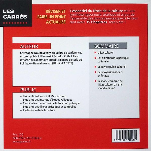 Quatrième de couverture de « L'essentiel du droit de la culture »