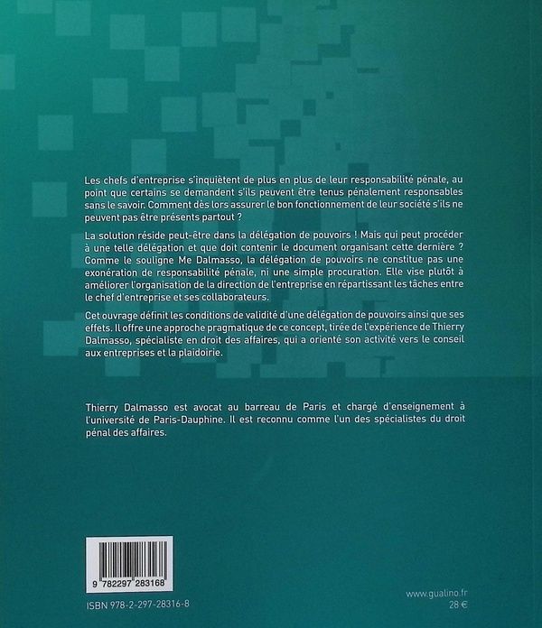 Quatrième de couverture de « LA DELEGATION DE POUVOIRS »