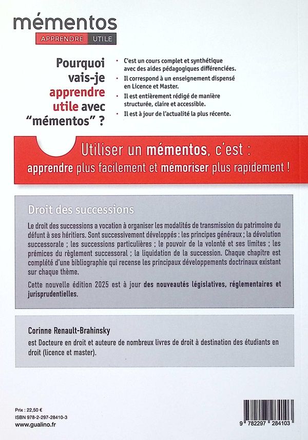 Quatrième de couverture de « Droit des successions : cours intégral et synthétique + tableaux et schémas »