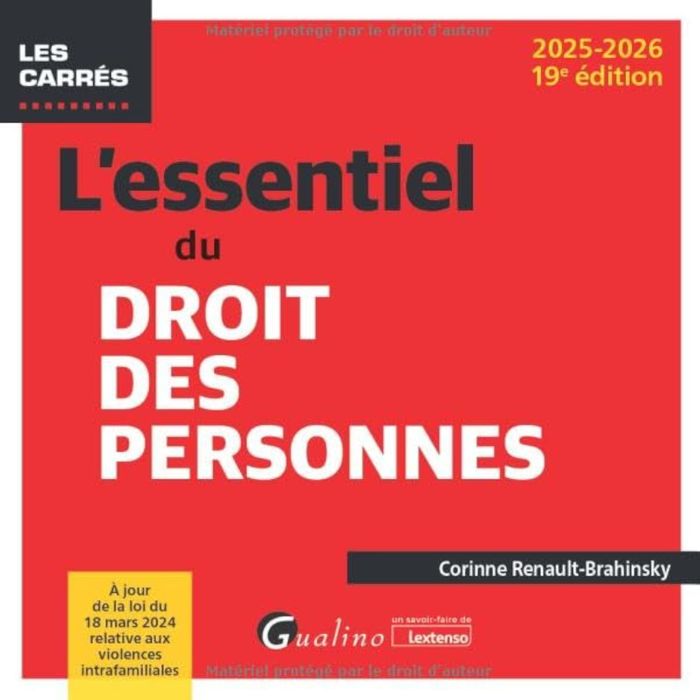 Couverture du livre « L'essentiel du droit des personnes » de Corinne Renault-Brahinsky, librairie Les Contes Infusés à Corte