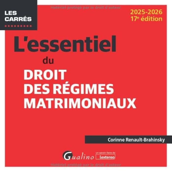 Couverture du livre « L'essentiel du droit des régimes matrimoniaux » de Corinne Renault-Brahinsky, librairie Les Contes Infusés à Corte