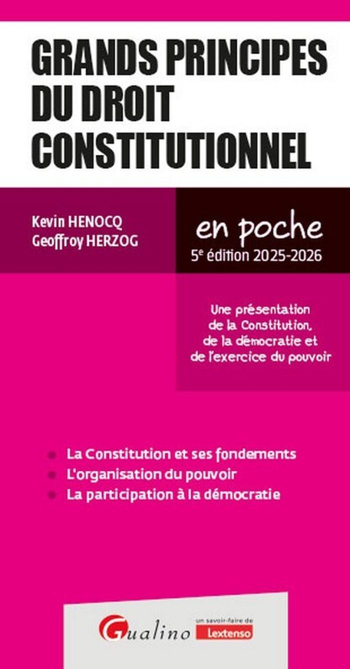 Couverture du livre « Grands principes du droit constitutionnel : une présentation de la Constitution, de la démocratie et de l'exercice du pouvoir » de Kevin Henocq, librairie Les Contes Infusés à Corte