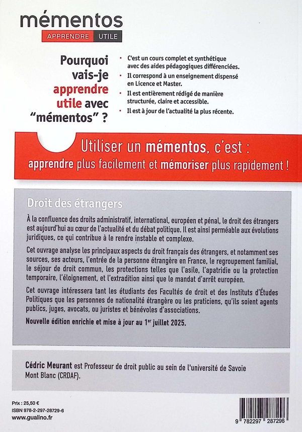 Quatrième de couverture de « Droit des étrangers : cours intégral et synthétique »