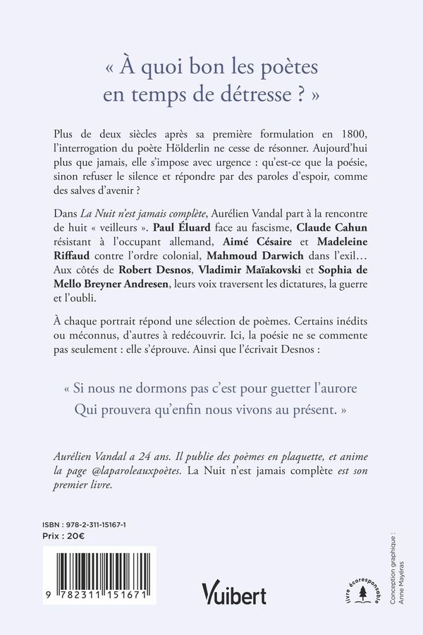 Quatrième de couverture de « La nuit n est jamais complète : quand les poètes refusent de plier »