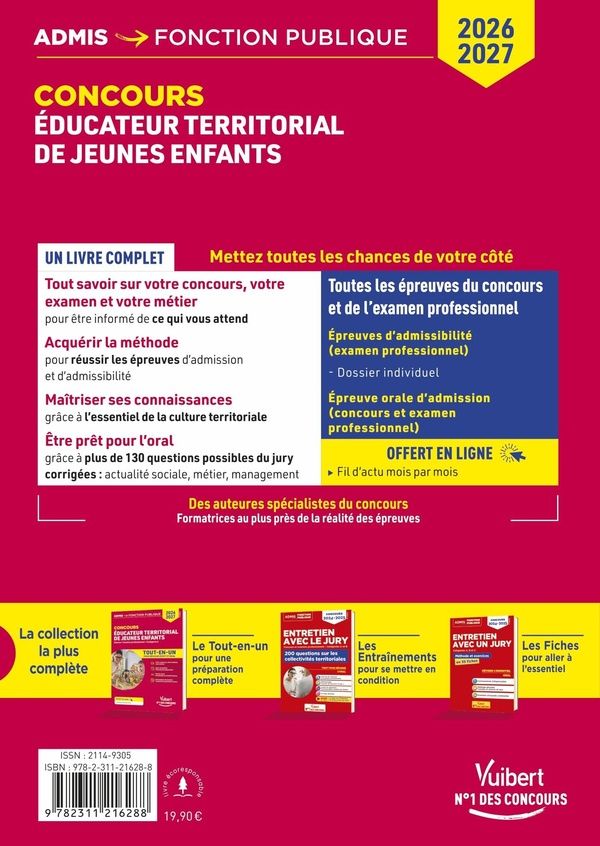 Quatrième de couverture de « Concours éducateur territorial de jeunes enfants : externe, examen professionnel, catégorie A »