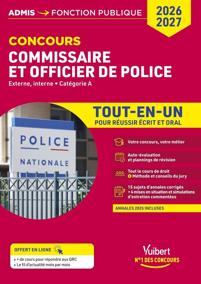 Couverture du livre « Concours commissaire et officier de police : externe, interne, catégorie A », librairie Les Contes Infusés à Corte