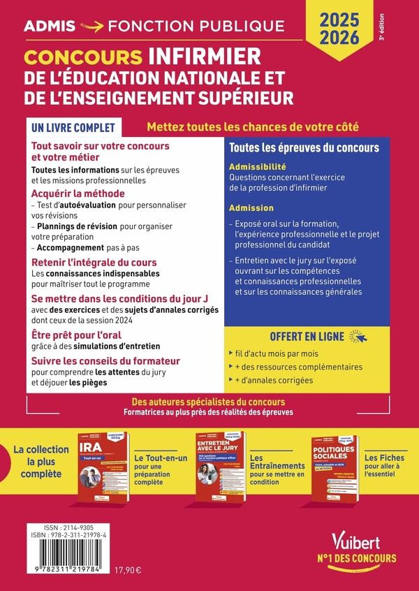Quatrième de couverture de « Concours infirmier de l'éducation nationale et de l'enseignement supérieur : tout-en-un »