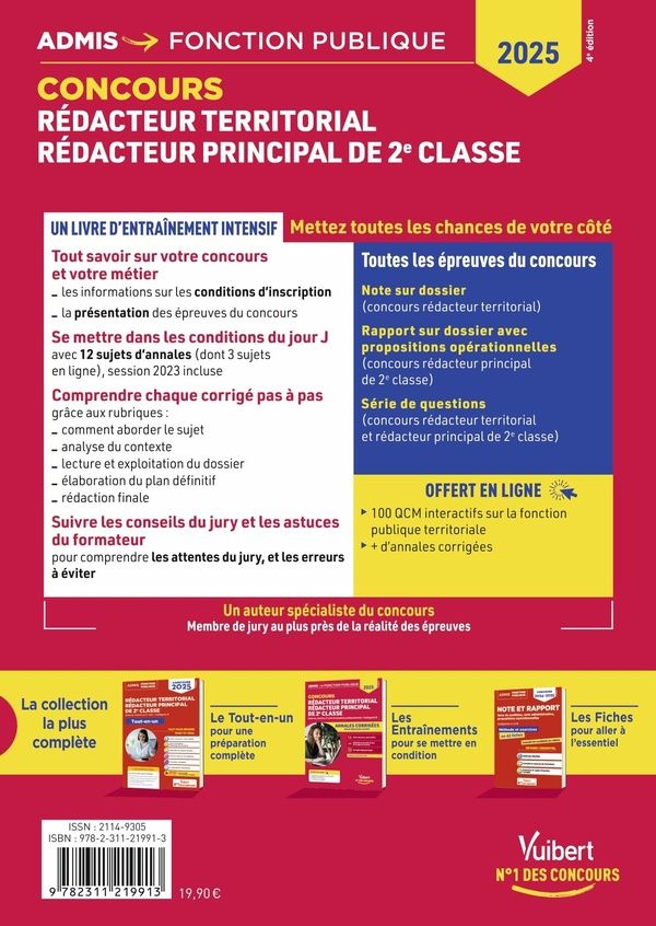 Quatrième de couverture de « Rédacteur territorial, rédacteur principal de 2e classe : externe, interne, 3e concours et examens professionnels, catégorie B »