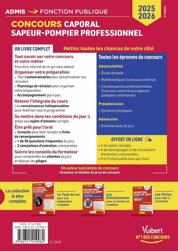 Quatrième de couverture de « Concours caporal sapeur-pompier professionnel : externe, sapeur-pompier volontaire, catégorie B [sic] »