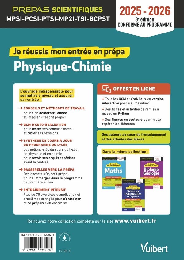 Quatrième de couverture de « Physique, chimie : je réussis mon entrée en prépa »