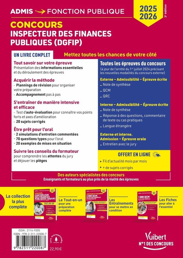 Quatrième de couverture de « Inspecteur des finances publiques, DGFIP : externe et interne, catégorie A »