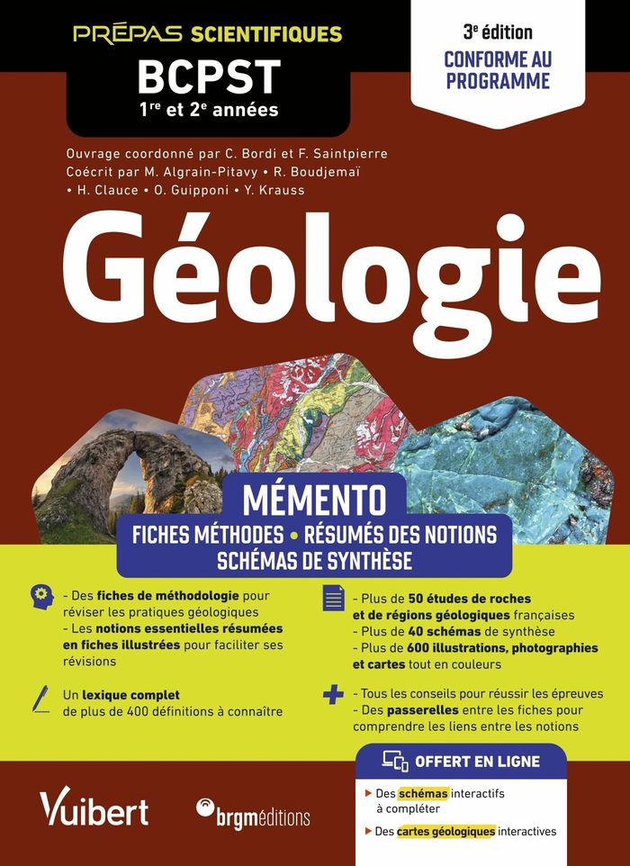 Couverture du livre « Géologie : mémento, fiches méthodes, résumés des notions, schémas de synthèse » de ouvrage collectif coordonné par Cédric Bordi, librairie Les Contes Infusés à Corte