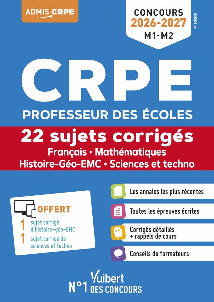 Couverture du livre « CRPE, professeur des écoles : 22 sujets corrigés » de Sylvie Considère, librairie Les Contes Infusés à Corte