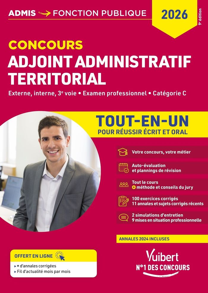Couverture du livre « Adjoint administratif territorial : concours », librairie Les Contes Infusés à Corte