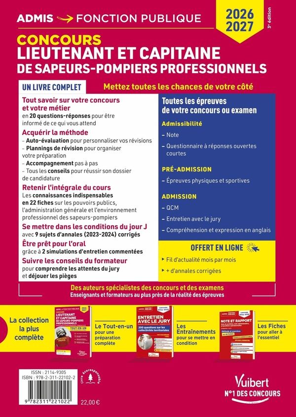 Quatrième de couverture de « Lieutenant et capitaine de sapeurs-pompiers professionnels : concours »