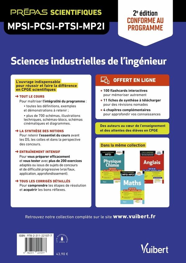 Quatrième de couverture de « Sciences industrielles de l'ingénieur : tout-en-un, cours, méthodes, entraînements, corrigés »