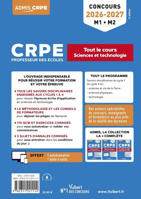 Quatrième de couverture de « CRPE, professeur des écoles : tout le cours, sciences et technologie »