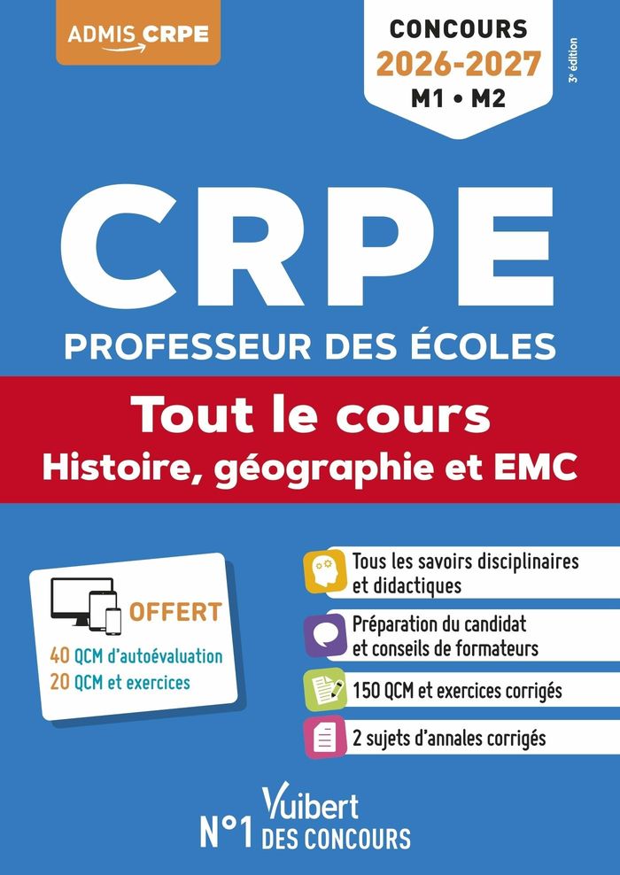 Couverture du livre « CRPE, professeur des écoles : tout le cours histoire, géographie et EMC » de André Janson, librairie Les Contes Infusés à Corte