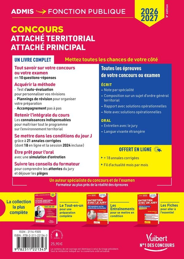 Quatrième de couverture de « Concours attaché territorial, attaché principal : externe, interne, 3e voie, examen professionnel, catégorie A »