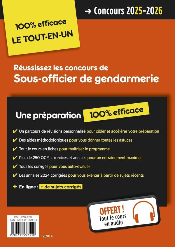Quatrième de couverture de « Sous-officier de gendarmerie : concours gendarme externe et interne »