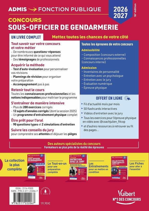 Quatrième de couverture de « Sous-officier de gendarmerie : concours externe, interne, 3e voie, catégorie B »