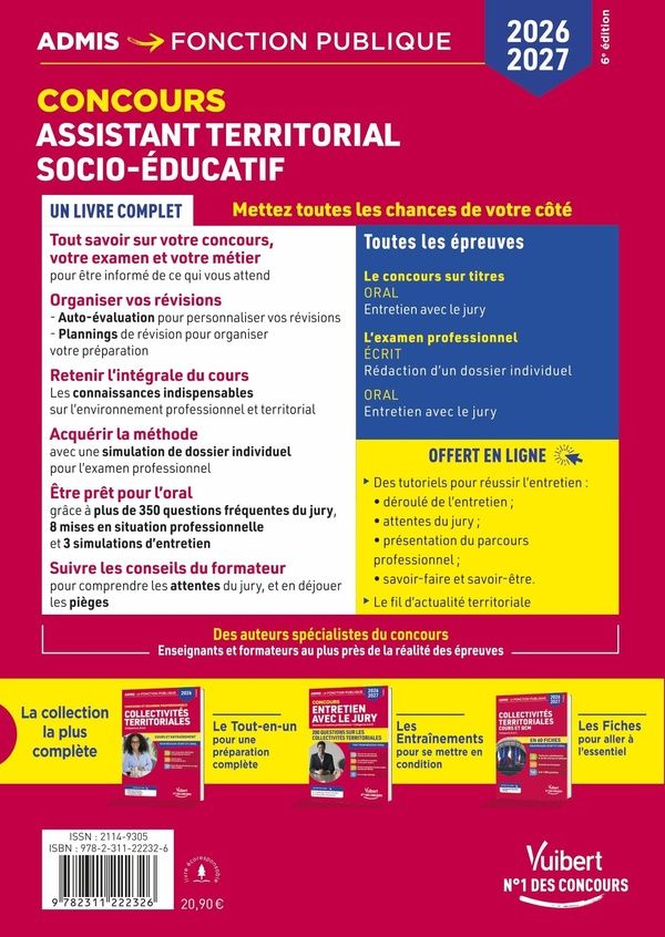 Quatrième de couverture de « Concours assistant territorial socio-éducatif : Tout-en-un pour réussir l'écrit et l'oral - concours sur titres et examen professionnel - catégorie A »