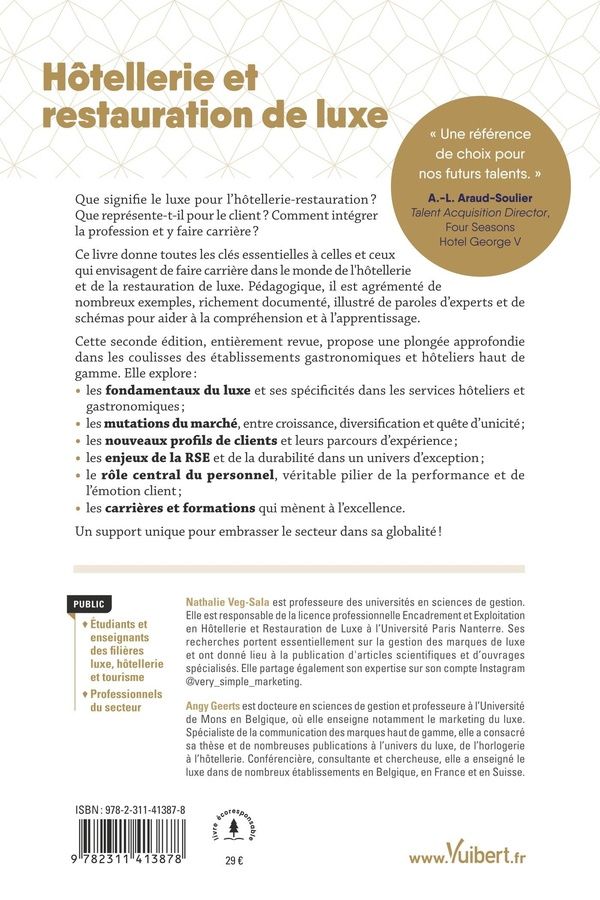 Quatrième de couverture de « Hôtellerie et restauration de luxe : les clés pour réussir dans un monde d'excellence »