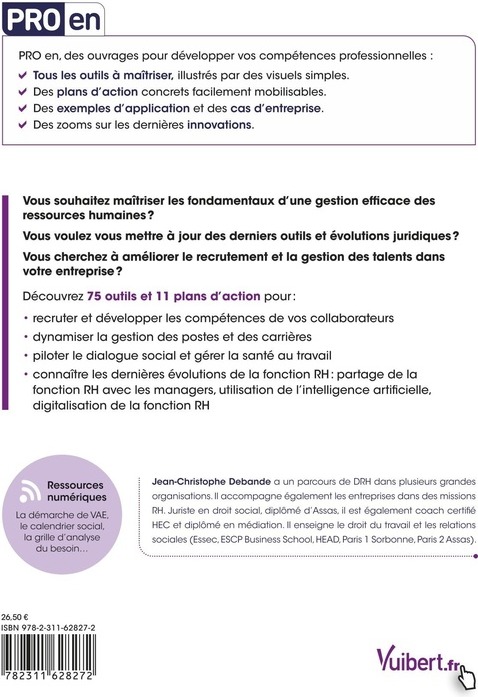 Quatrième de couverture de « Ressources humaines : 75 outils, 11 plans d'action, 8 ressources numériques »
