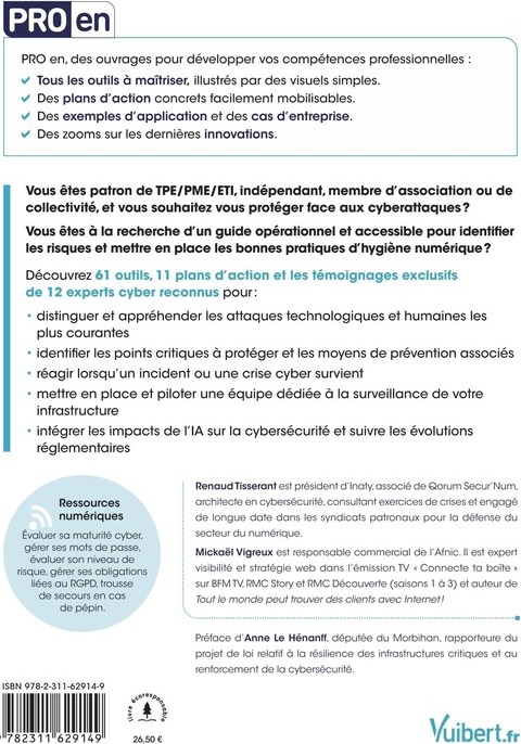 Quatrième de couverture de « Cybersécurité : 61 outils, 11 plans d'action, 5 ressources numérique »
