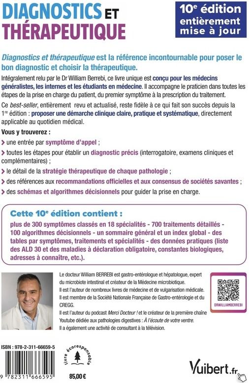 Quatrième de couverture de « Diagnostics et thérapeutique : guide pratique du symptôme à la prescription »