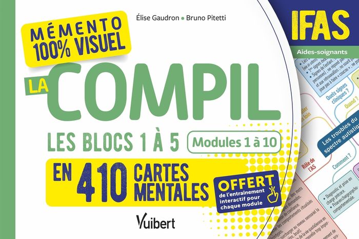 Couverture du livre « La compil, IFAS : les blocs 1 à 5 en 410 cartes mentales » de Élise Gaudron, librairie Les Contes Infusés à Corte