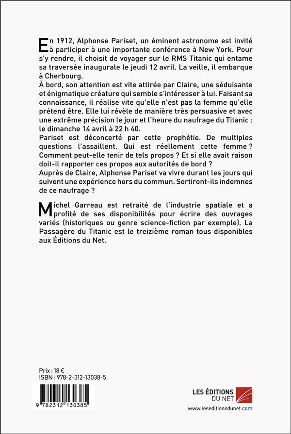 Quatrième de couverture de « LA PASSAGERE DU TITANIC »