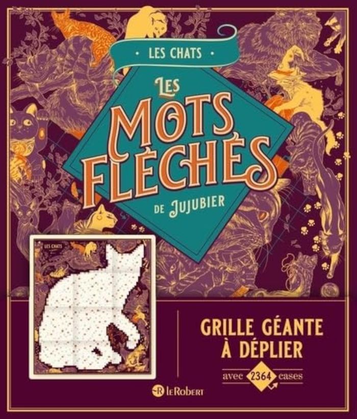 Couverture du livre « Les chats : grille géante à déplier avec 2364 cases », librairie Les Contes Infusés à Corte