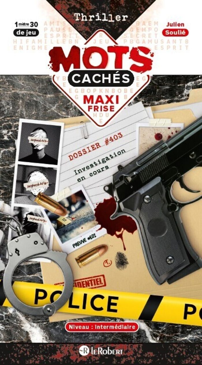 Couverture du livre « MAXI FRISE DE MOTS CACHES - THRILLER » de Soulie/levesque, librairie Les Contes Infusés à Corte