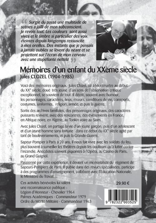 Quatrième de couverture de « MEMOIRES D'UN ENFANT DU XXEME SIECLE »