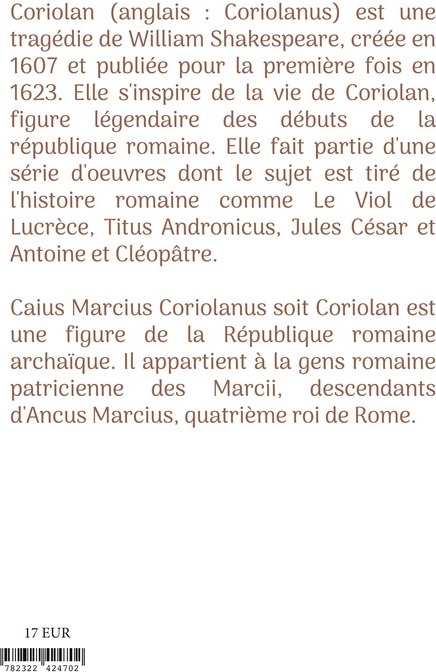 Quatrième de couverture de « Coriolan »
